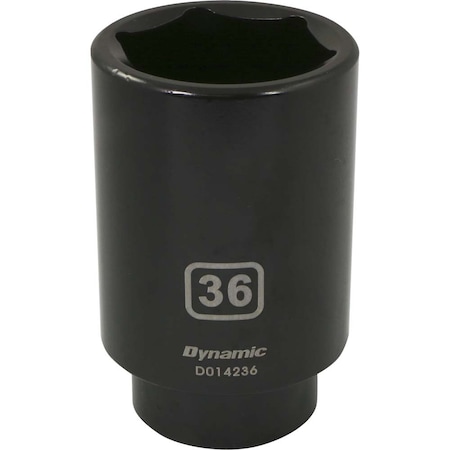 Dynamic 1/2" Drive Deep Socket, Black Phosphate, Tools 1/2" Drive 6 Point Metric, 36mm Deep Length D014236